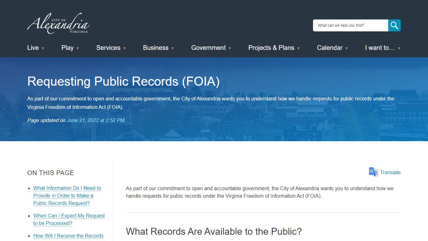 Requesting Public Records (FOIA) | City of Alexandria, VA